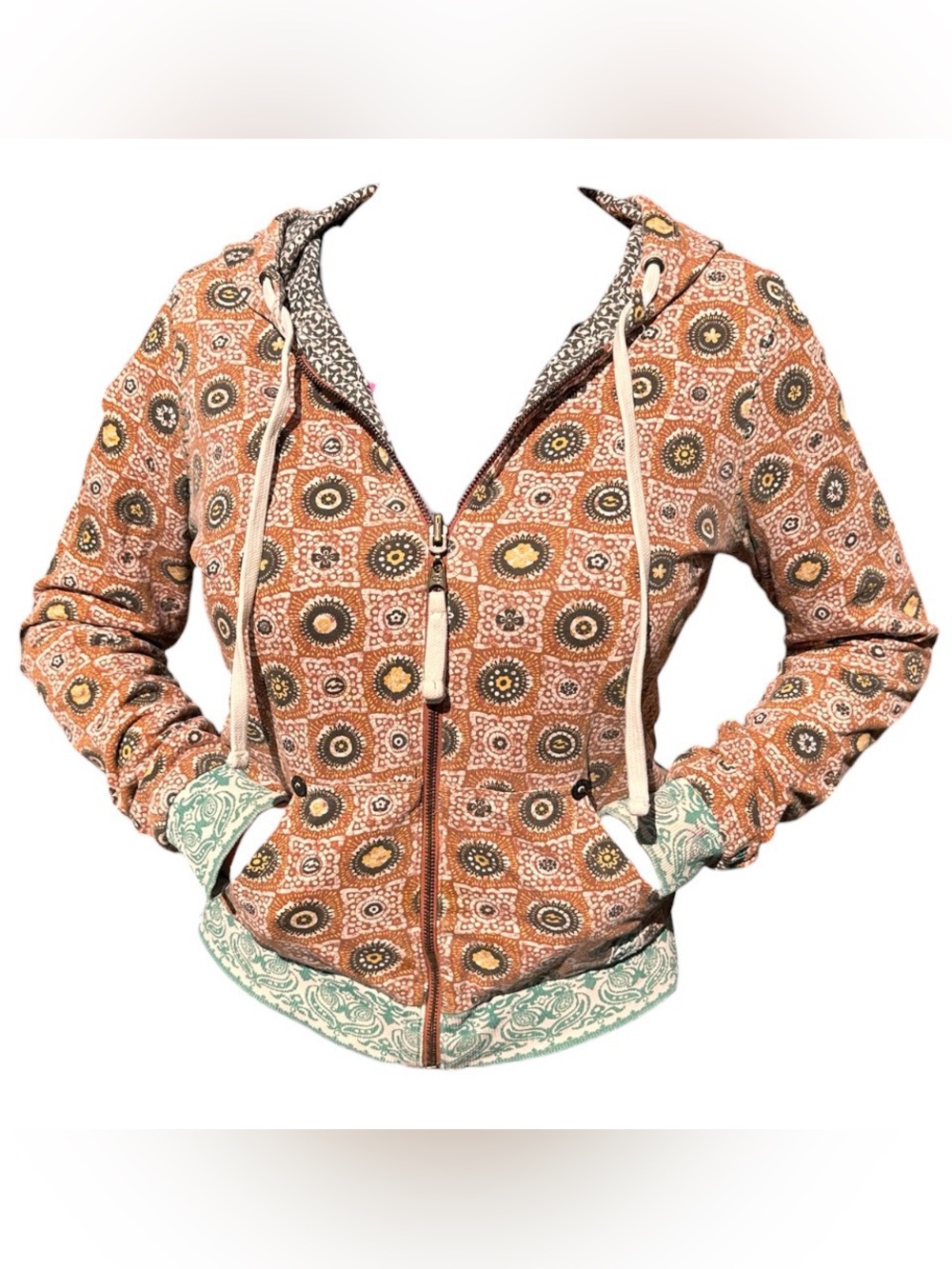 Billabong Orange Patterned Zip Hoodie Jacket